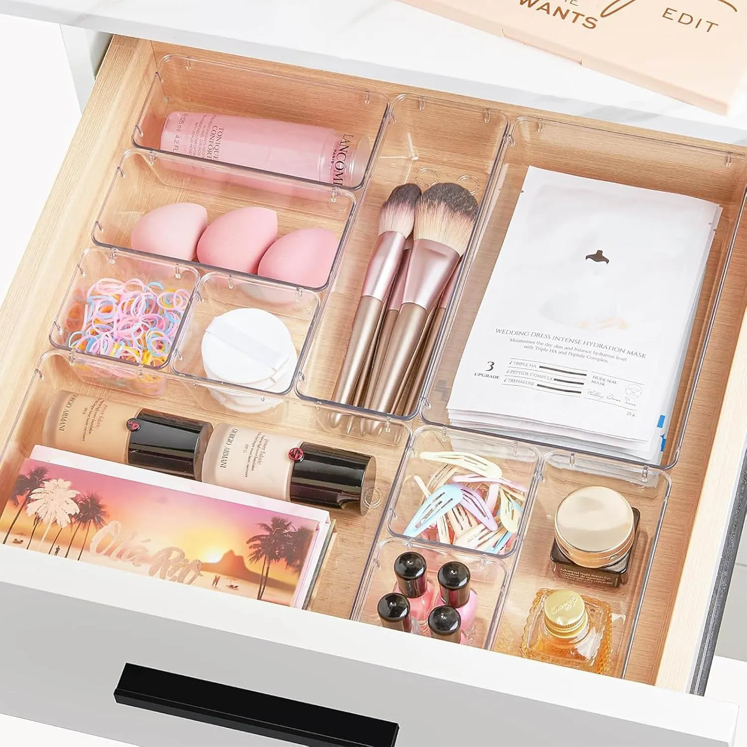 YumLock Drawer Organizer Set, 16-Piece Acrylic Storage Bins - Multi-Sized Bathroom & Vanity Trays for Makeup, Jewelry, Socks & Bras - Durable, Stackable & Non-Slip Organizers, Clear