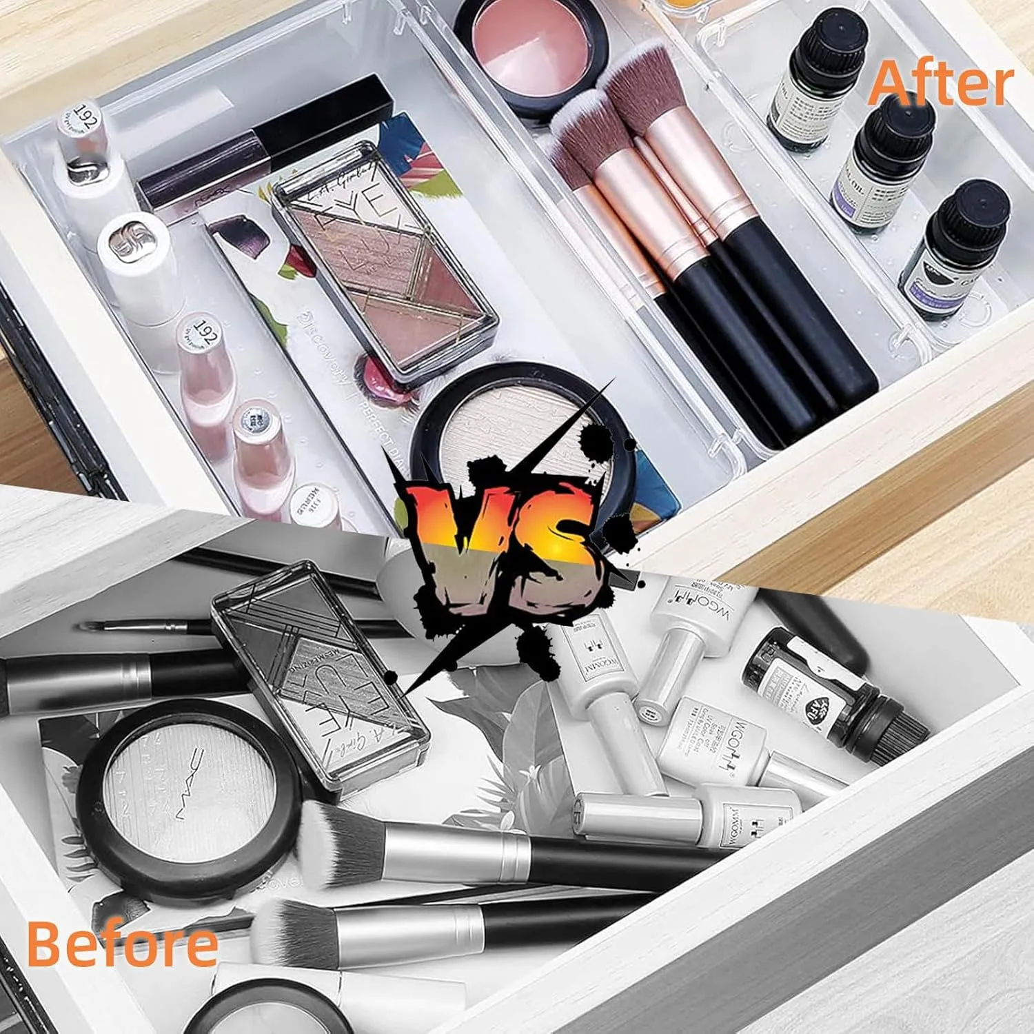 YumLock Drawer Organizer Set, 16-Piece Acrylic Storage Bins - Multi-Sized Bathroom & Vanity Trays for Makeup, Jewelry, Socks & Bras - Durable, Stackable & Non-Slip Organizers, Clear