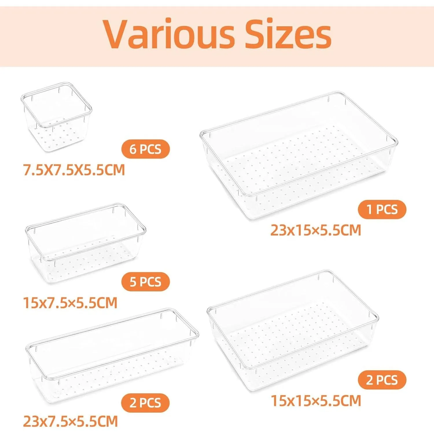 YumLock Drawer Organizer Set, 16-Piece Acrylic Storage Bins - Multi-Sized Bathroom & Vanity Trays for Makeup, Jewelry, Socks & Bras - Durable, Stackable & Non-Slip Organizers, Clear