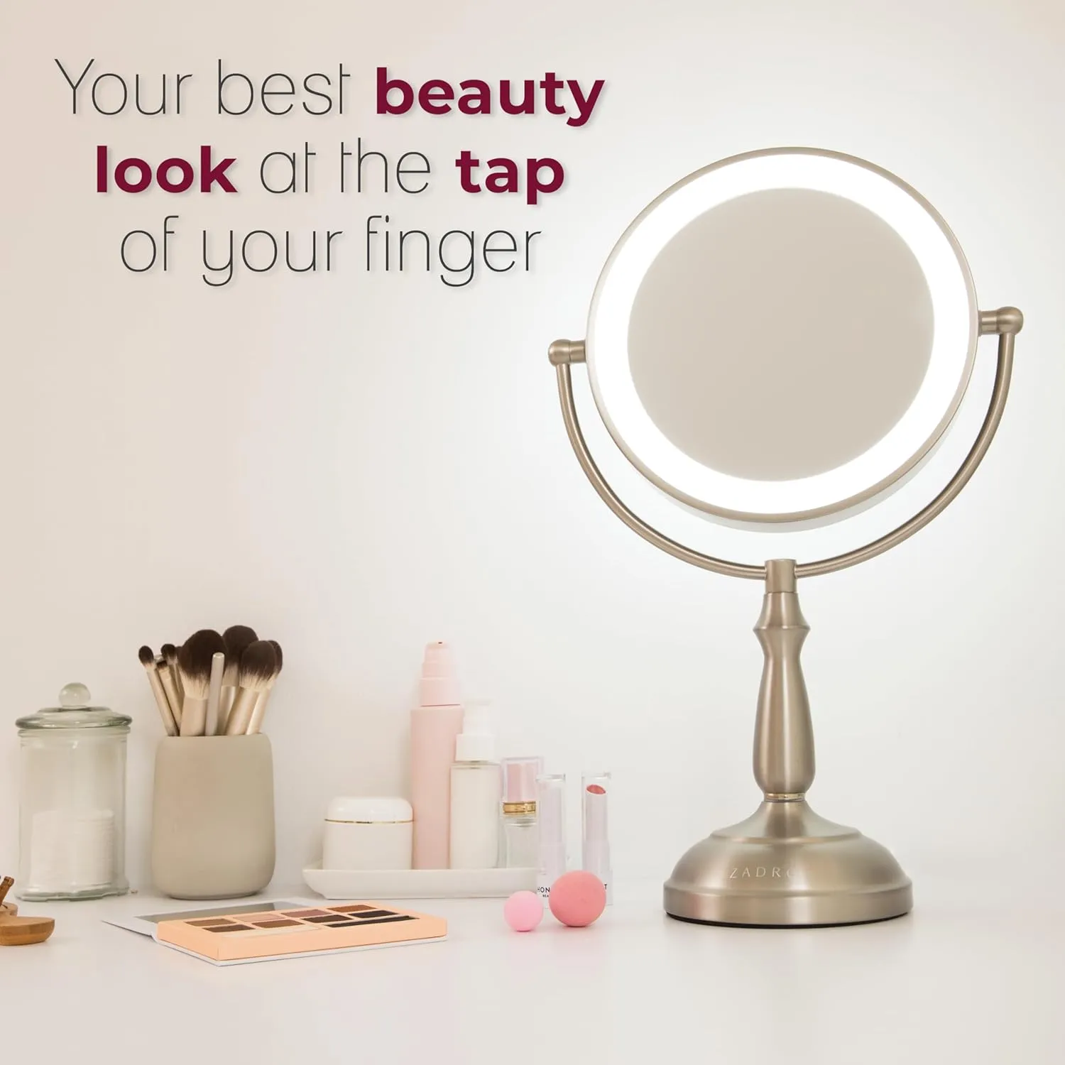 Zadro 11" Makeup Mirror with Lights and Magnification Dimmable Touch LED Lighted Makeup Mirror with Magnification