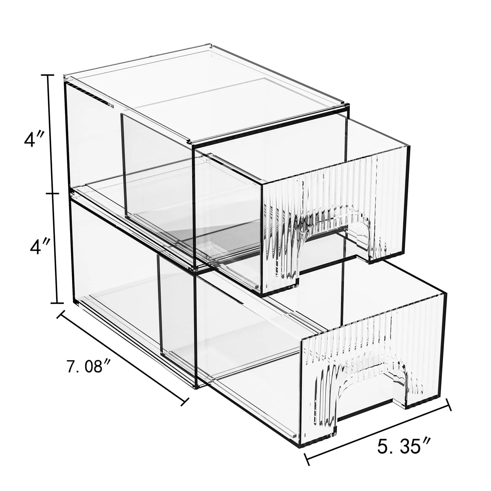 ZHIAI 2 Pack Clear Stackable Cosmetic Organizer, Acrylic Drawer, Plastic Organizer for Dresser, Vanity, Kitchen Cabinet, Pantry, Home Organization and Storage