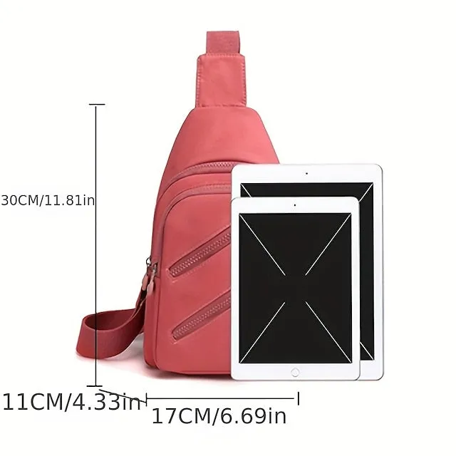 Zipper Front Sling Bag Casual Multi Pocket Chest Purse Outdoor Sports Crossbody Bag