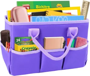 ZKOO Art Organizer Desktop Craft Storage Tote Bag for Crafts, Sewing, Paper, Art, Canvas, Supplies Storage Organization with Handles for Travel or Daily Use (Purple, Small)
