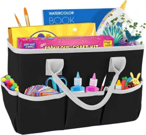 ZKOO Art Supply Storage Organizer Caddy, Craft Tote Bags With Pockets for Scrapbook Organization and Storage Supplies, Portable Office Organizer (Black, Small)