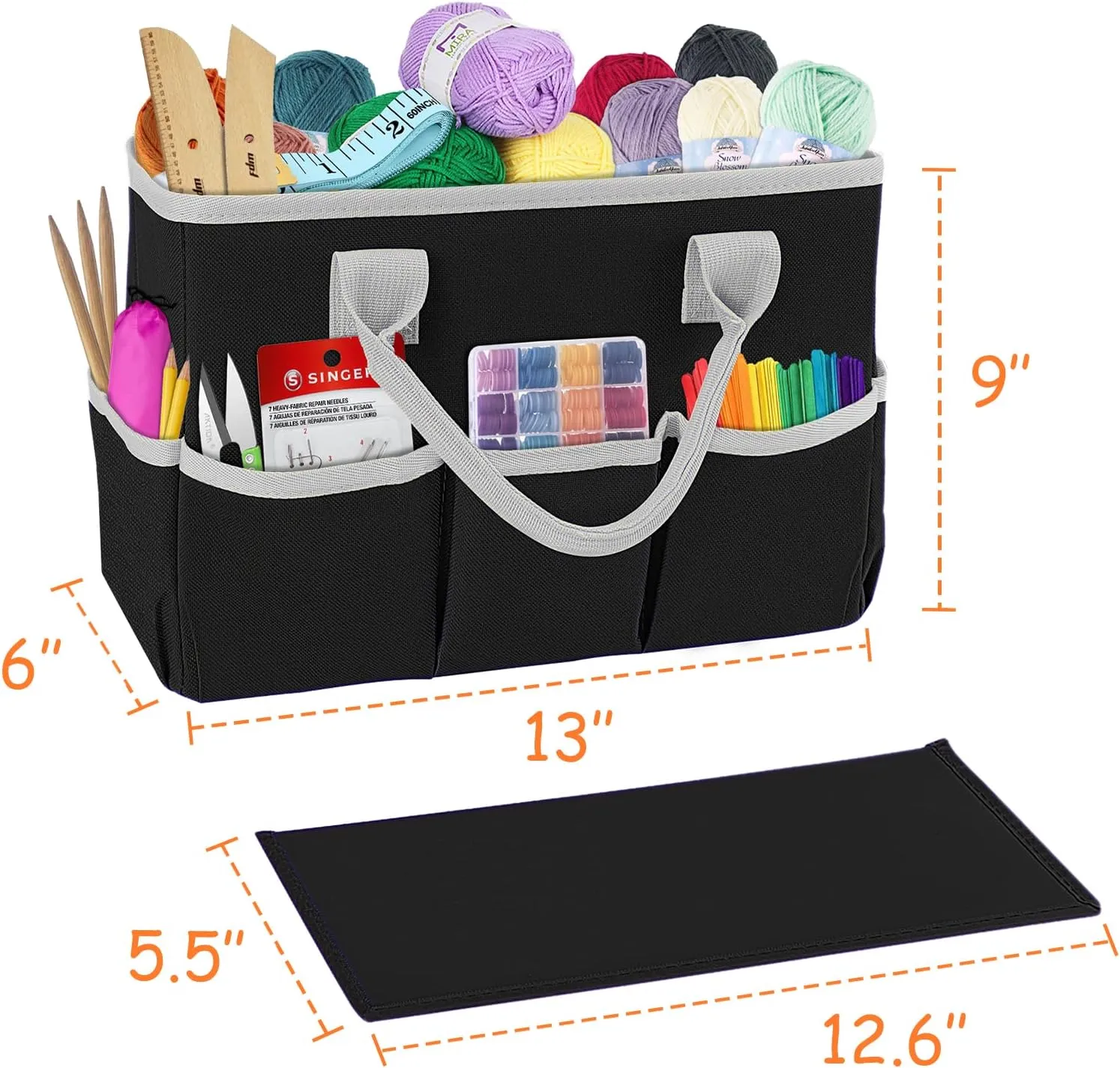 ZKOO Art Supply Storage Organizer Caddy, Craft Tote Bags With Pockets for Scrapbook Organization and Storage Supplies, Portable Office Organizer (Black, Small)