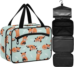 ZZKKO Toiletry Bags for Traveling Women Cute Red Panda Cyan Toiletry Bag with Hanging Hook Makeup Bag Travel Cosmetic Bag Travel Organizer for Accessories Toiletries Large