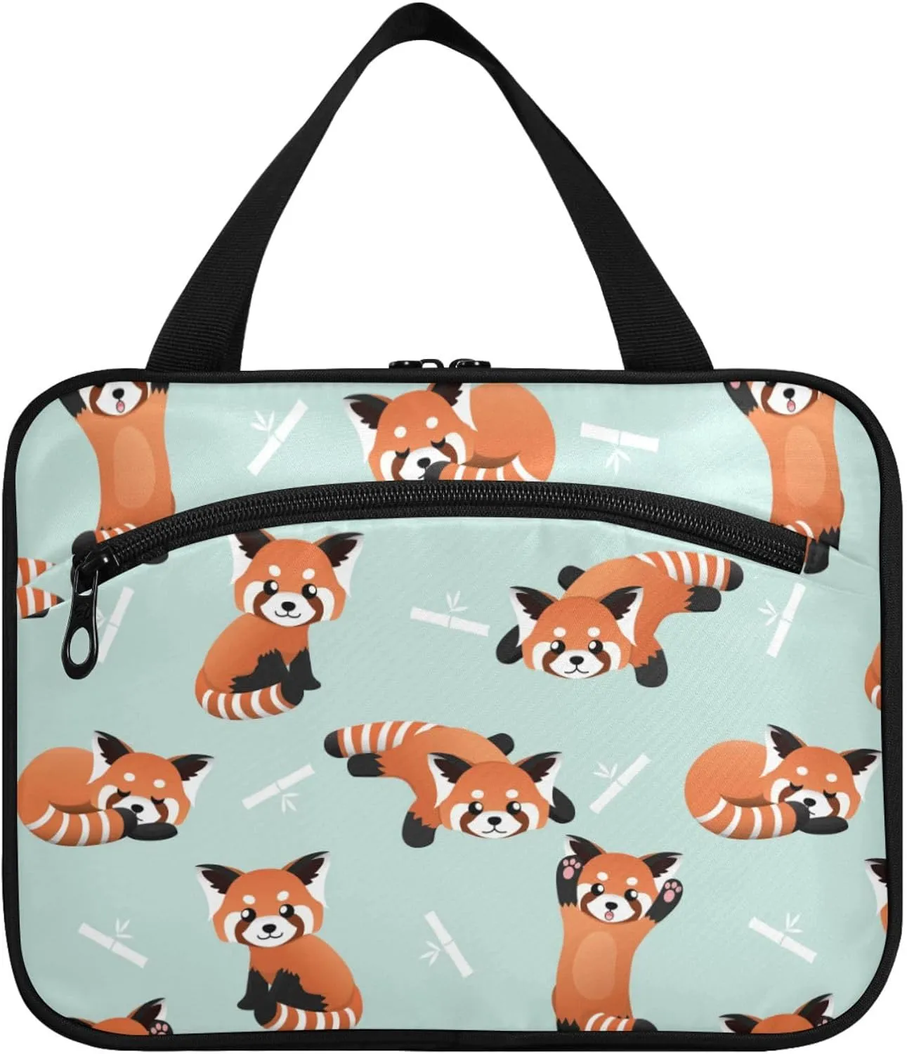 ZZKKO Toiletry Bags for Traveling Women Cute Red Panda Cyan Toiletry Bag with Hanging Hook Makeup Bag Travel Cosmetic Bag Travel Organizer for Accessories Toiletries Large