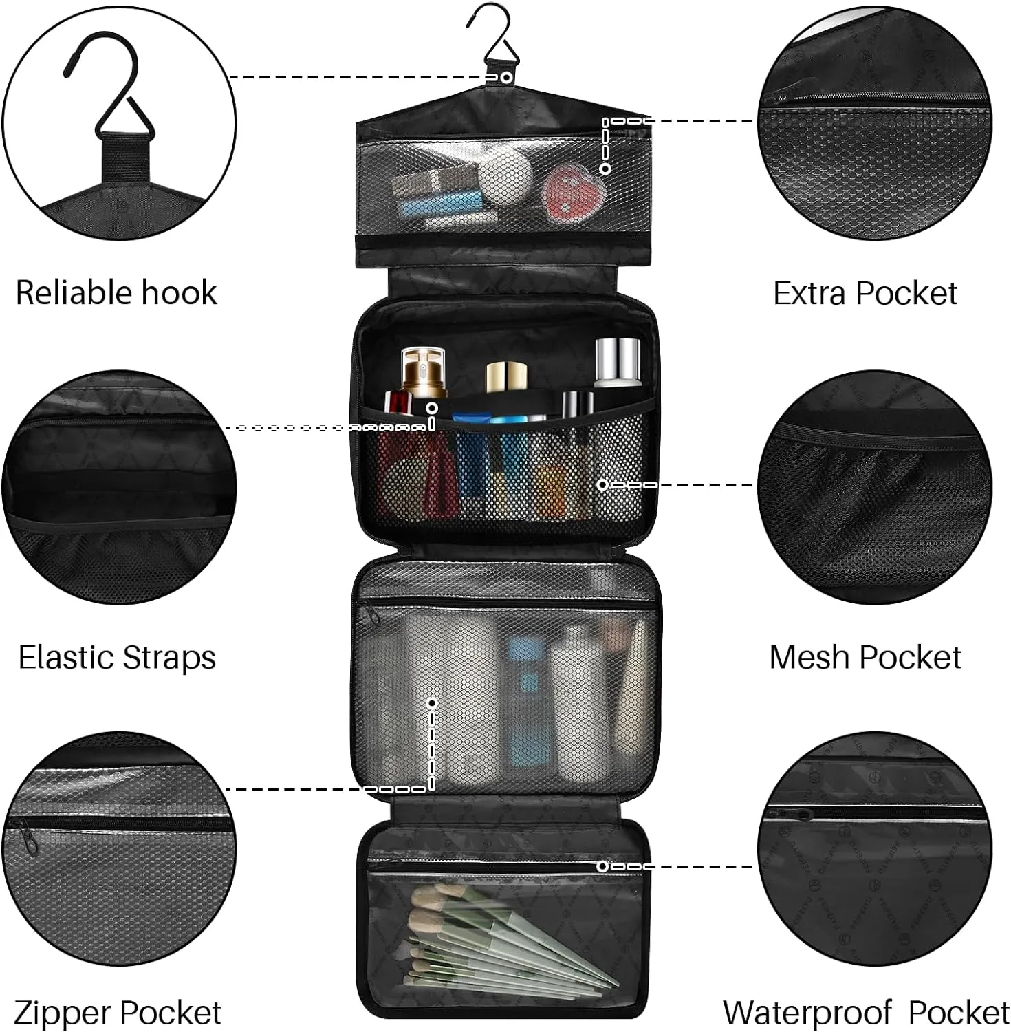 ZZKKO Toiletry Bags for Traveling Women Cute Red Panda Cyan Toiletry Bag with Hanging Hook Makeup Bag Travel Cosmetic Bag Travel Organizer for Accessories Toiletries Large