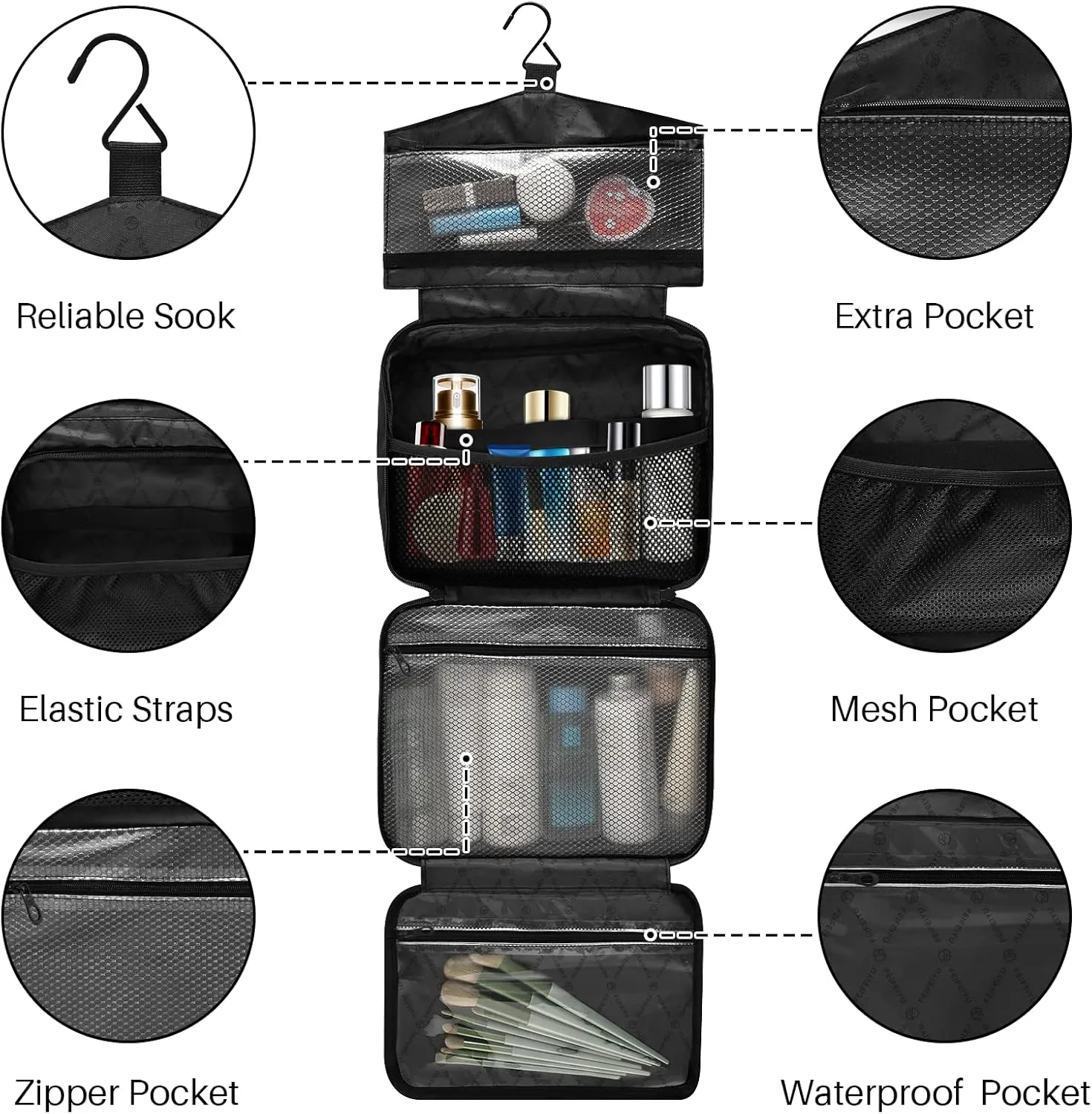 ZZKKO Toiletry Bags for Traveling Women Luxury Gold Marble Toiletry Bag with Hanging Hook Makeup Bag Travel Cosmetic Bag Travel Organizer for Accessories Toiletries Large